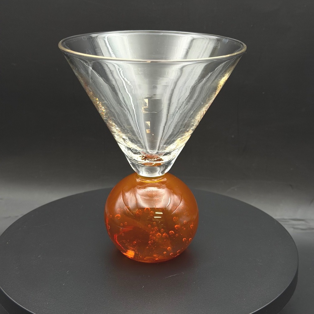Vtg MCM E Cointreau Signed Martini Glass Orange Ball Controlled Bubble Orb Base